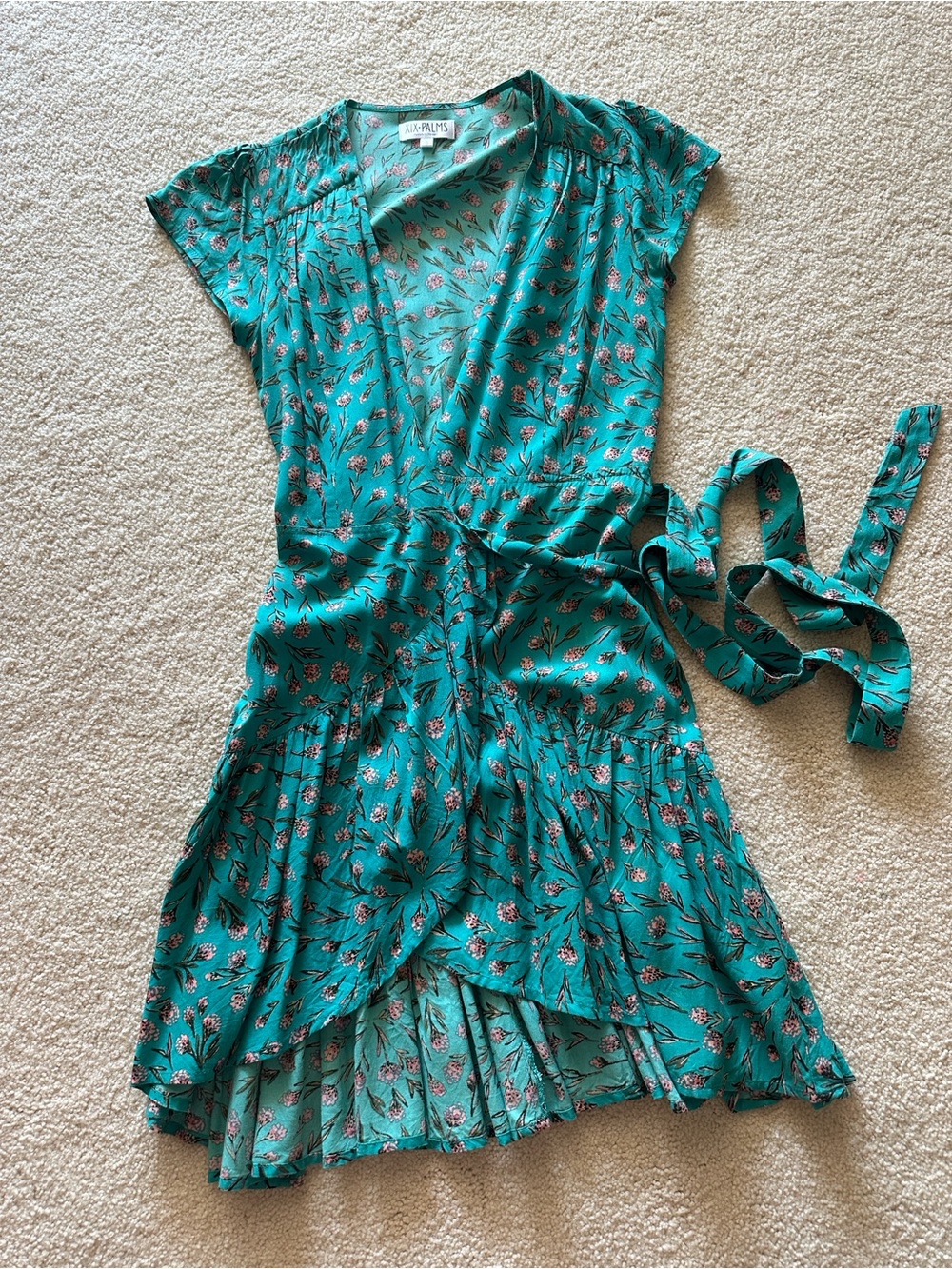 XIX PALMS Teal floral wrap dress
